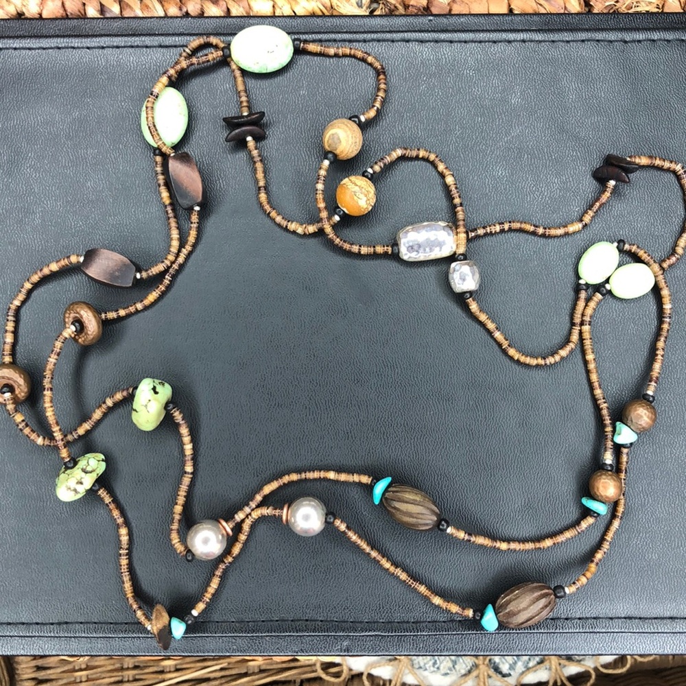 Retired Silpada Wood/Copper/Blue-Green Necklace